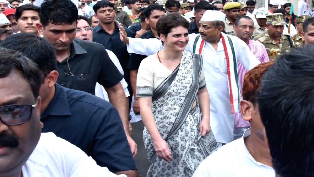 Priyanka Gandhi undertakes silent march withusands of activists in Lucknow