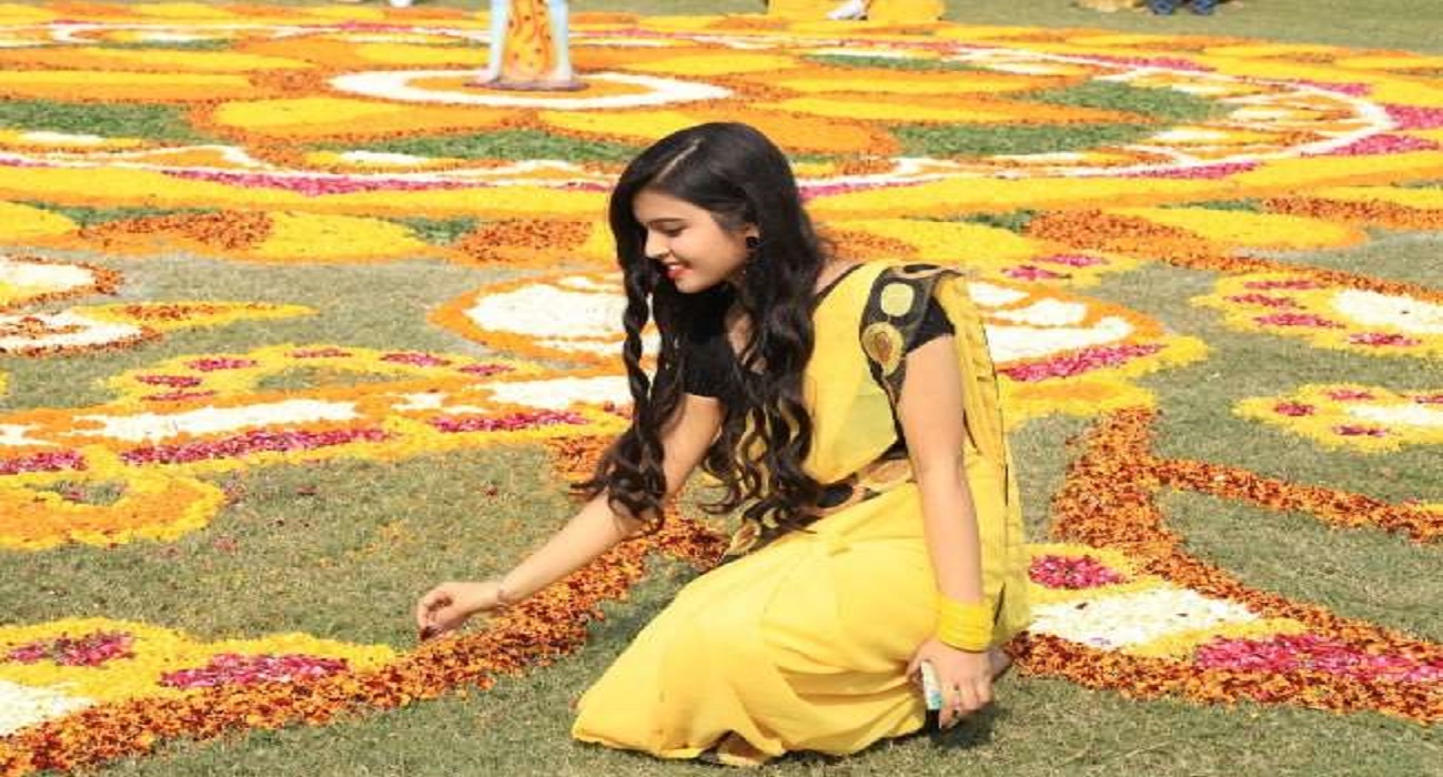 MBBS girls students  decorated Rangoli at KGMU in Lucknow