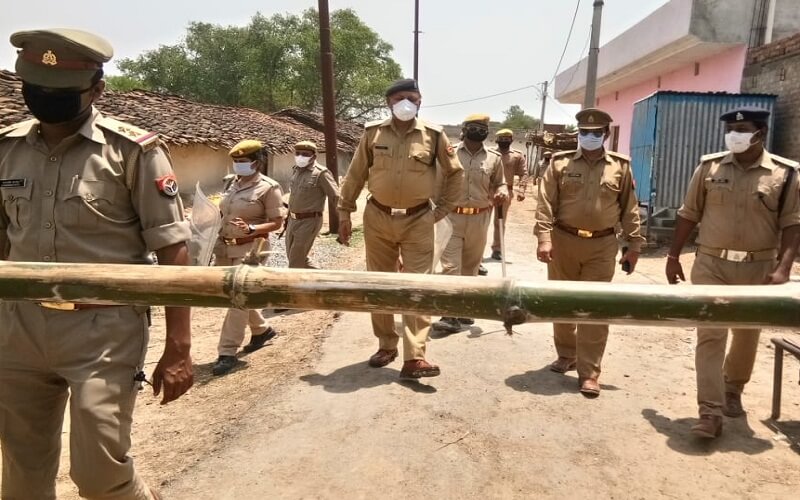 police flag march in girwa village corona positive case