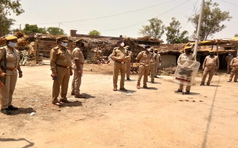 police flag march in girwa village corona positive case