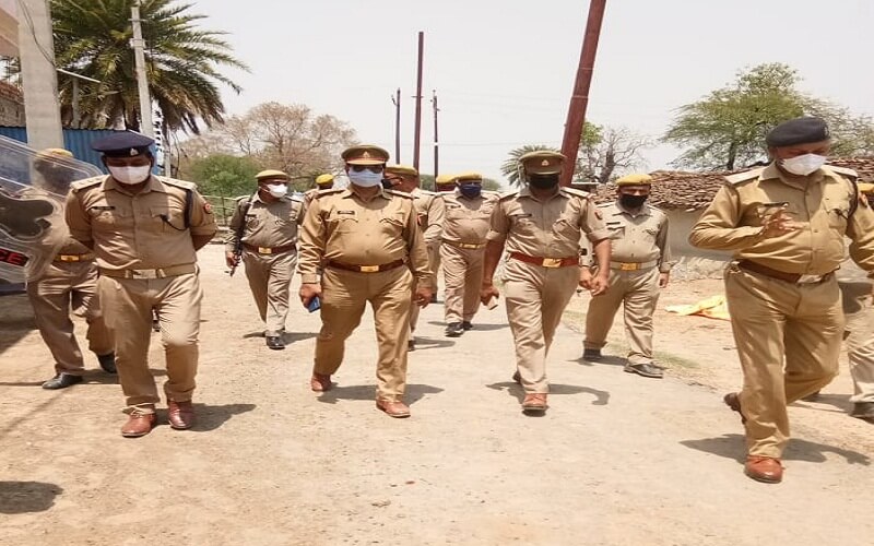 police flag march in girwa village corona positive case