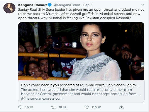 Kangana clashed over comparing Mumbai to PoK