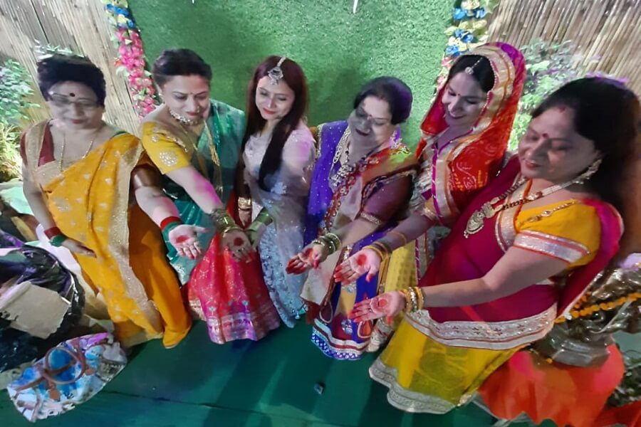 Women perform colorful program before "Karva Chauth" in Banda