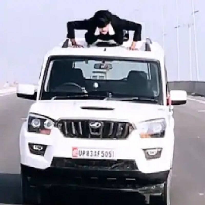 Heropanti : SP leader's son did push ups on roof of moving scarves, police cut challan