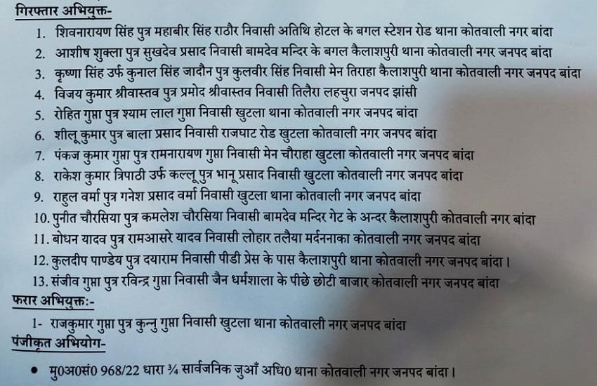 Banda Police caught gambling worth lakhs in the city, read! Who is arrested - who is absconding